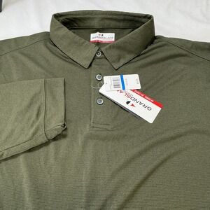 NEW Grand Slam Performance Long‎ Sleeve Polo Shirt Men's XLG Heather Olive Green